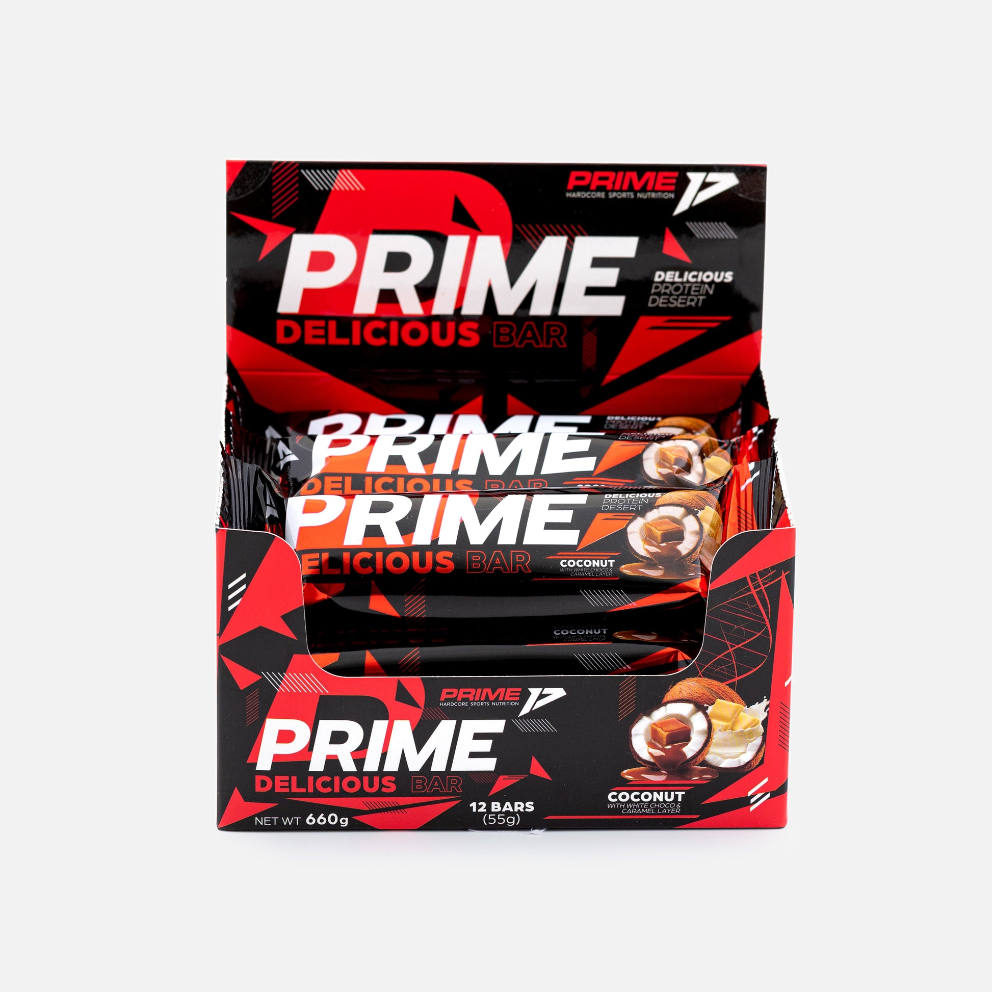 Baton proteic cocos și caramel